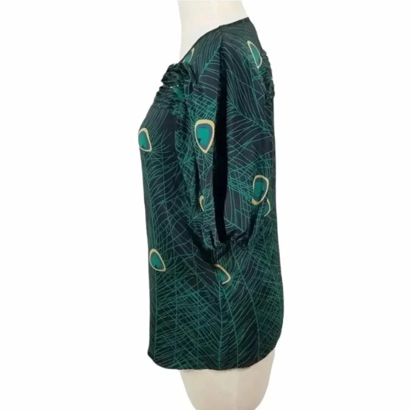 {Parker} Peacock Feathers Print 100% Silk Blouse - Picture 2 of 12